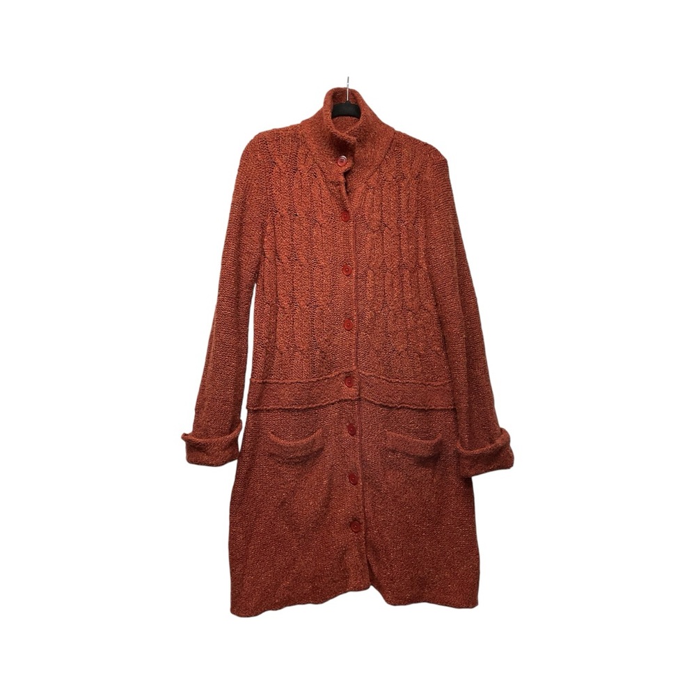 Y2K Halogen Cable Knit Long Cardigan Marled Rust Orange Boho Earthy Size Large